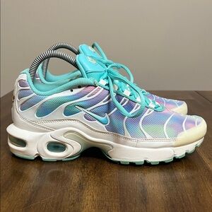 Nike Air Max Plus Running Shoes Sneaker Size 7Y White Aqua Tie Dye BV1239-100